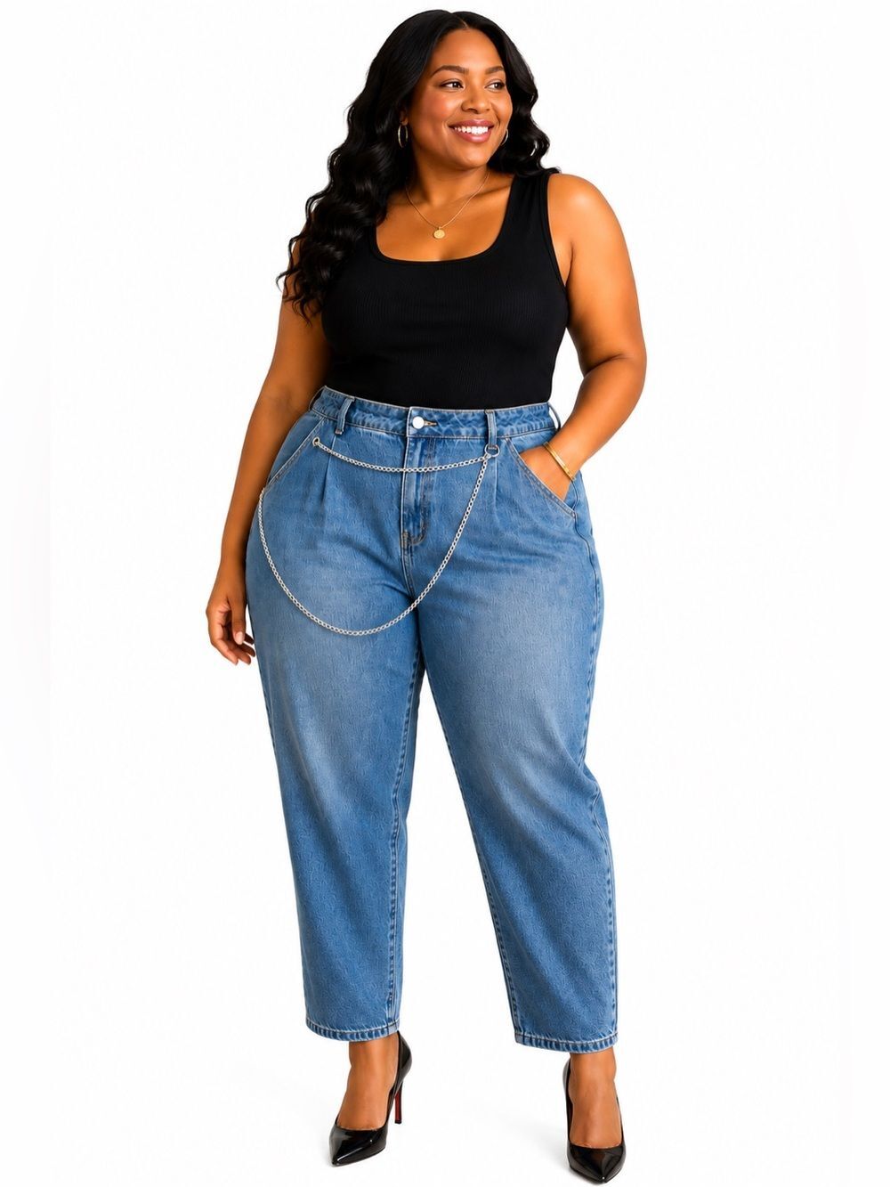Y2K Chain Jeans Tapered High Rise Cropped Denim 2XL SHEIN Streetwear